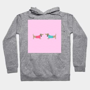 Cute dogs in love with dots in pink background Hoodie